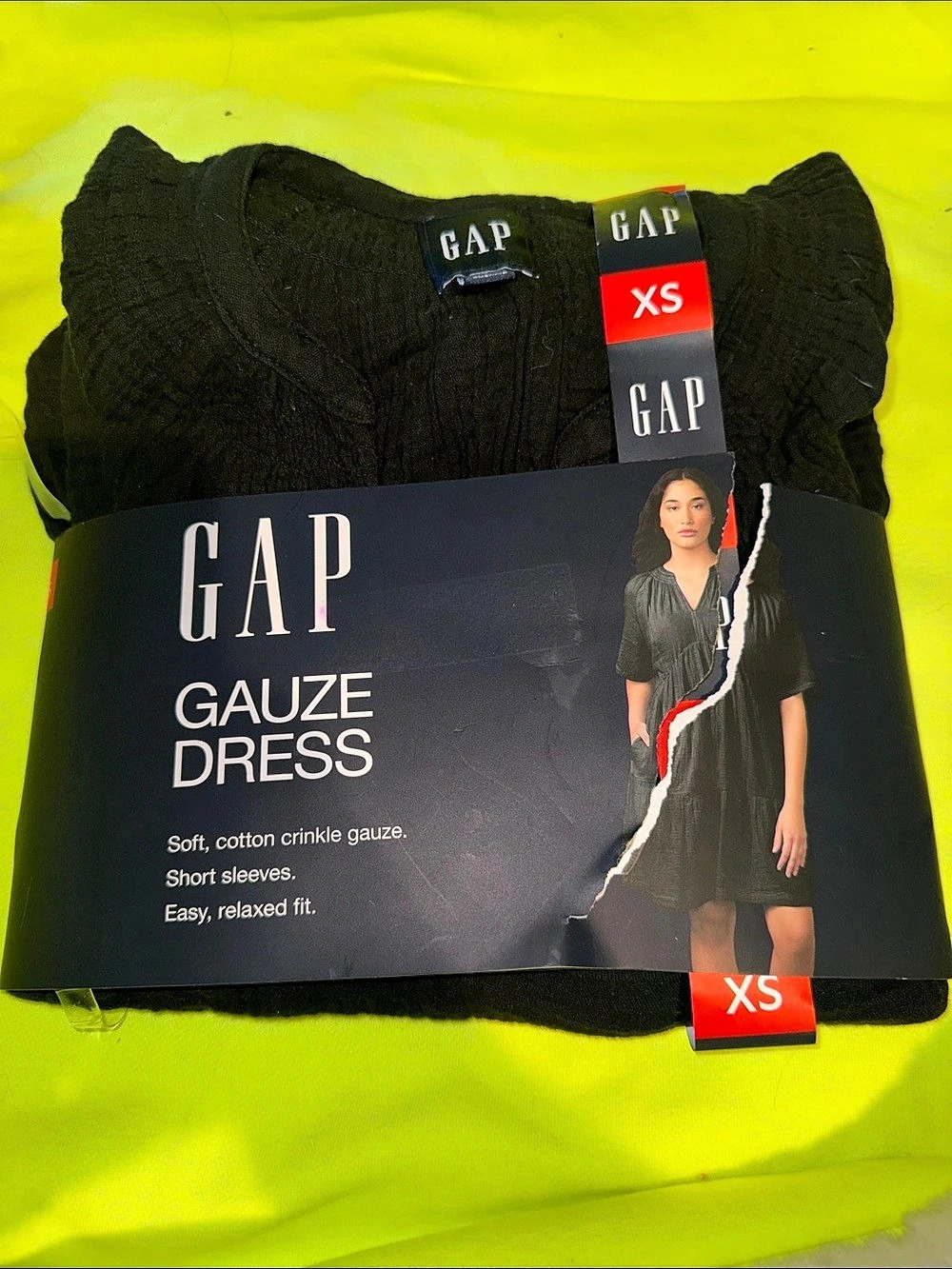 Gap Gauze Dress Mini Short Sleeve Cotton Black XS
